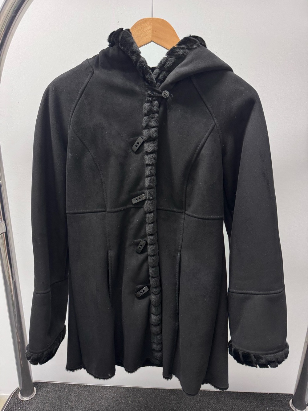 Jones New York Black Hooded Faux Shearling Toggle Coat - Women